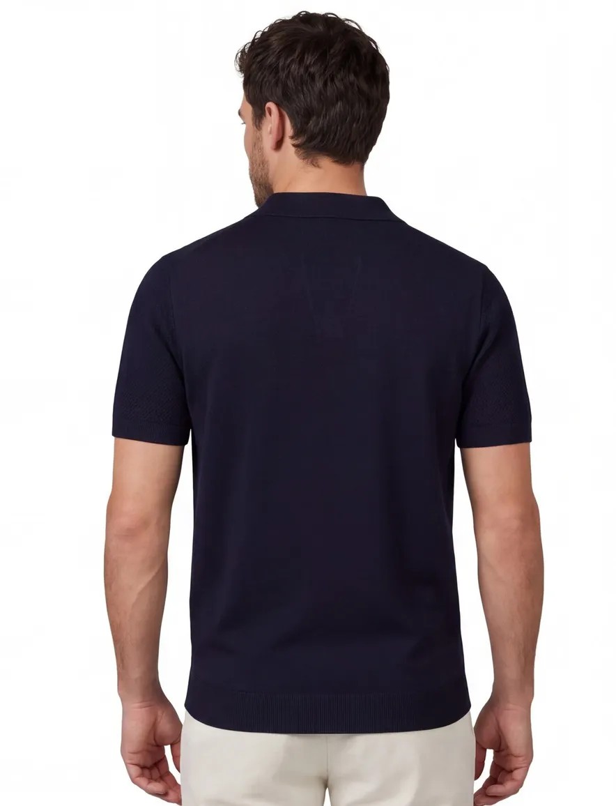 Donkerblauw gebreid poloshirt Cavallaro Miliano korte mouw
