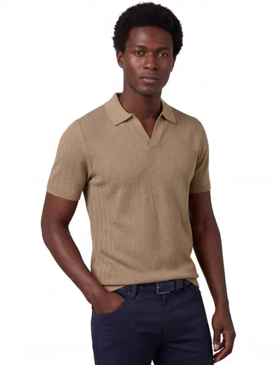 Cavallaro Polo korte mouw Cavallaro Milanio gebreid bruin v-hals