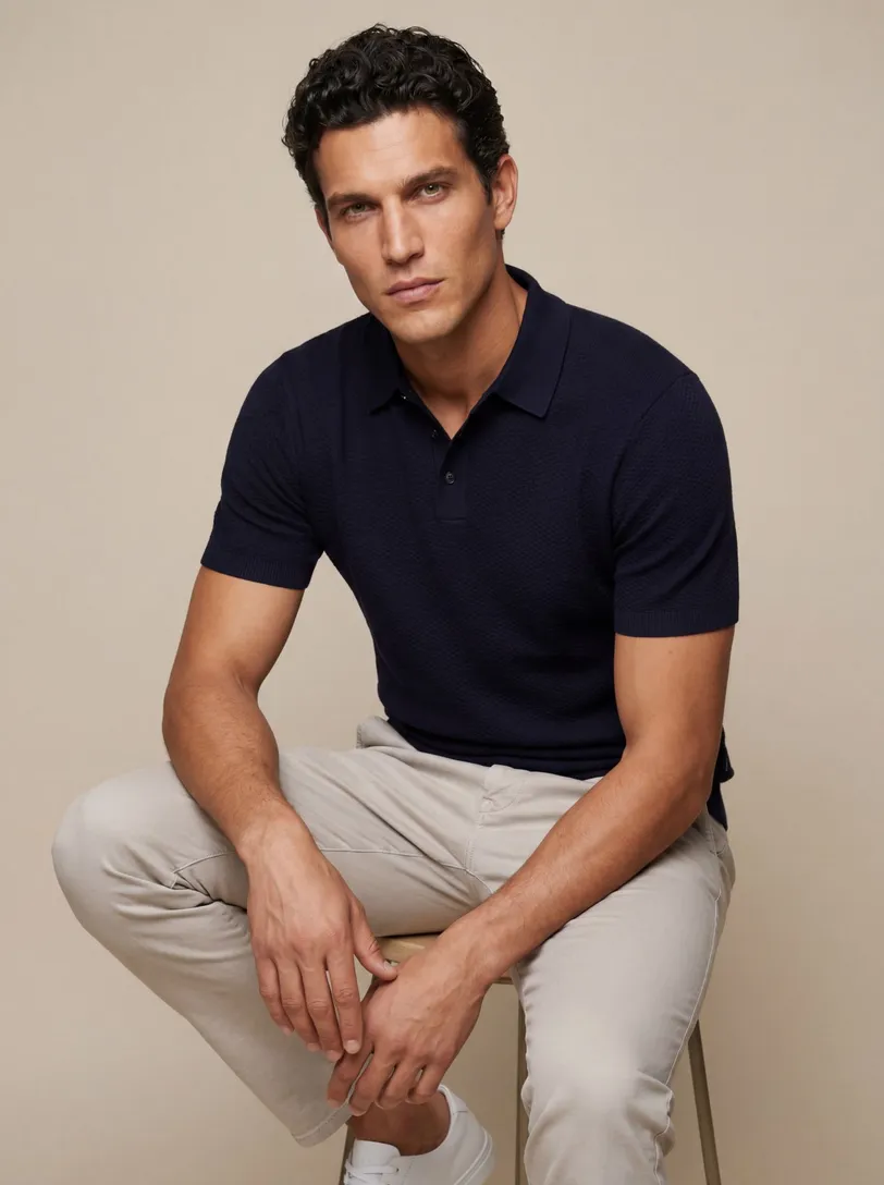 Polo korte mouw Cavallaro Milanio navy 3 knoop