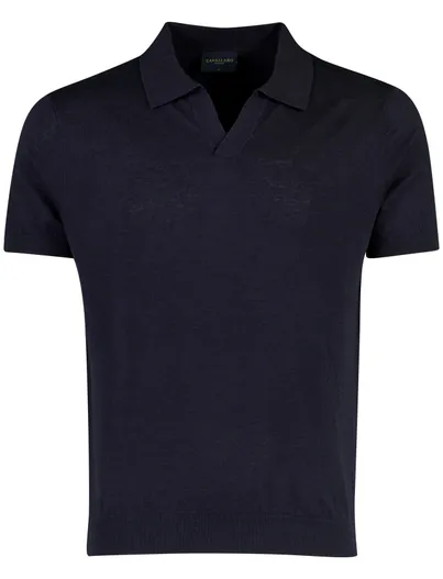 Cavallaro Poloshirt Cavallaro donkerblauw linnen v-hals