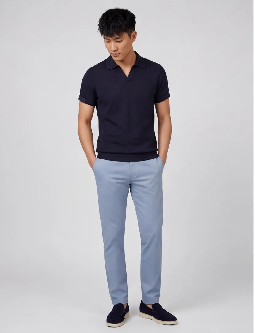 Poloshirt Cavallaro donkerblauw linnen v-hals