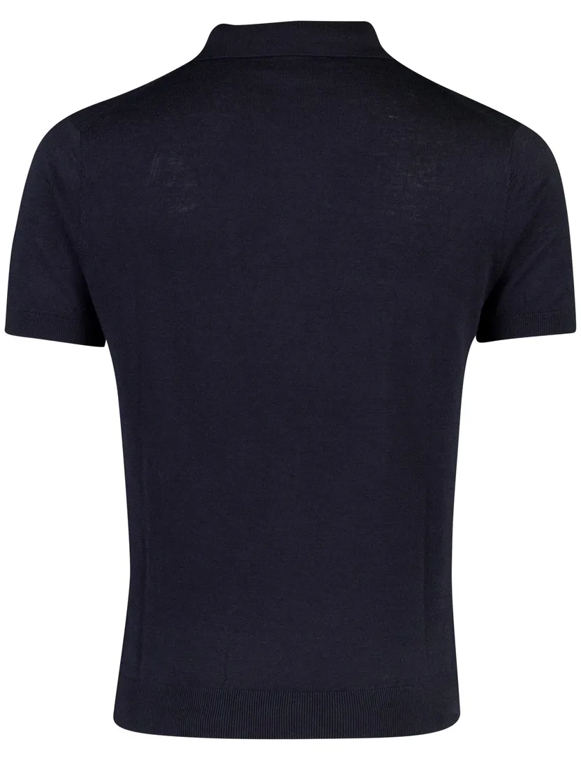 Poloshirt Cavallaro donkerblauw linnen v-hals