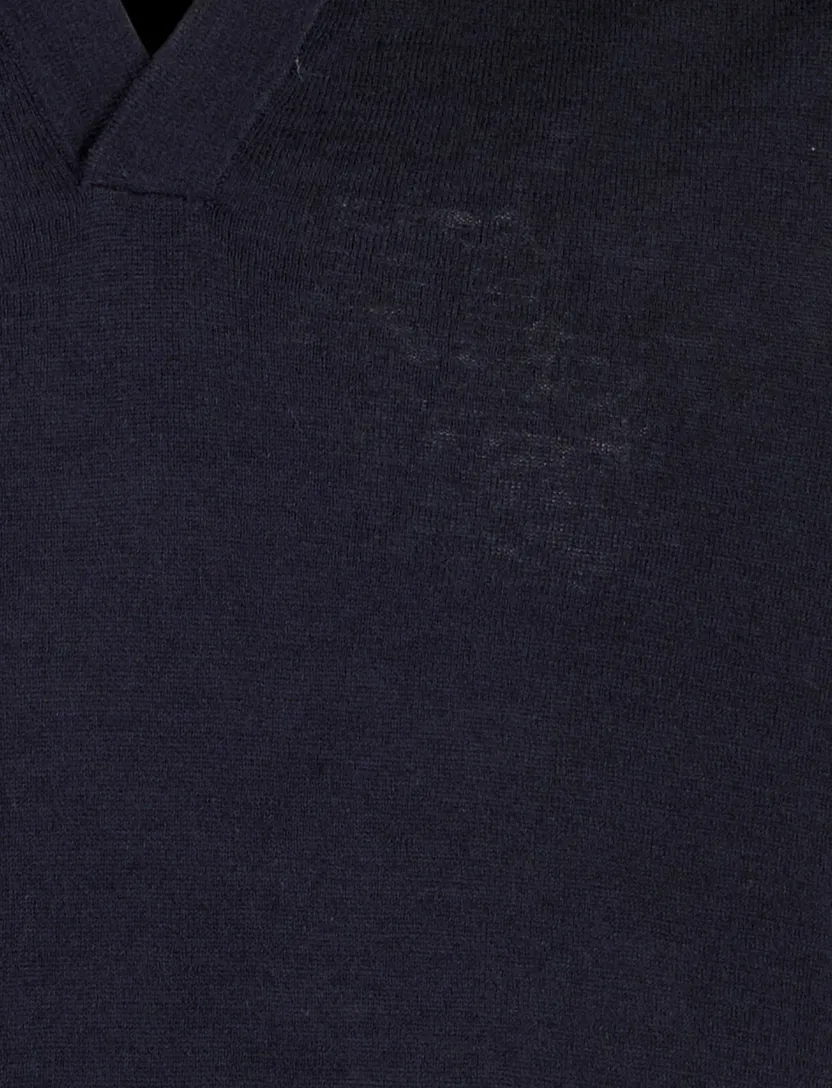 Poloshirt Cavallaro donkerblauw linnen v-hals