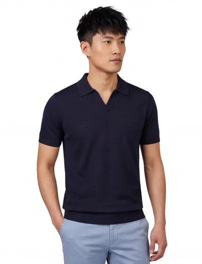Cavallaro Poloshirt Cavallaro donkerblauw linnen v-hals