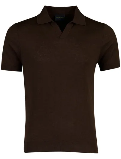 Cavallaro Cavallaro napoli polo v-hals bruin linnen slim fit