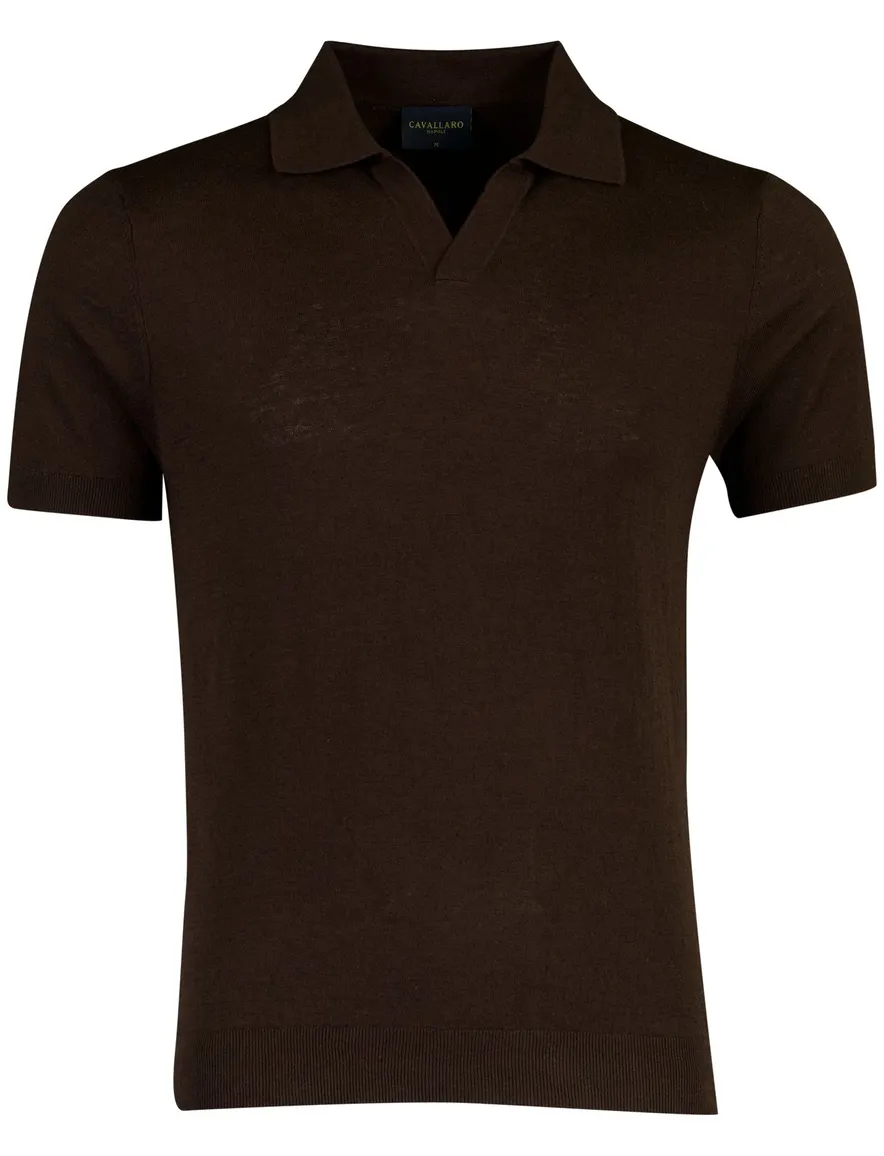 Cavallaro polo bruin fijn gebreid linnen