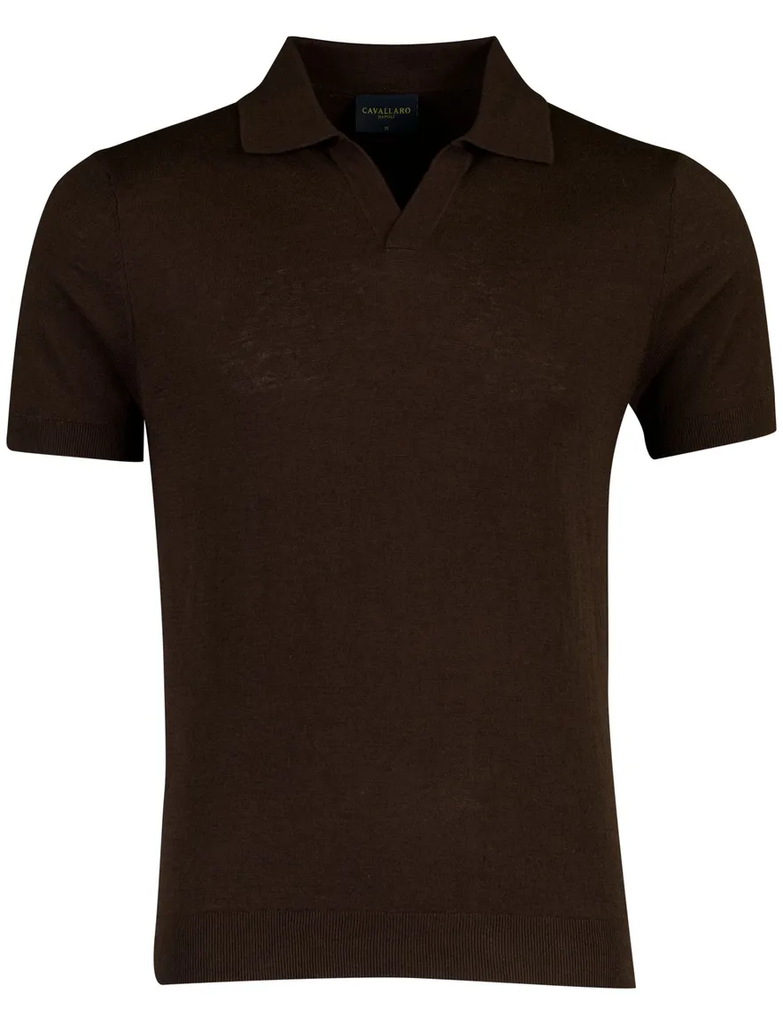 Korte mouw polo Cavallaro napoli bruin v-hals