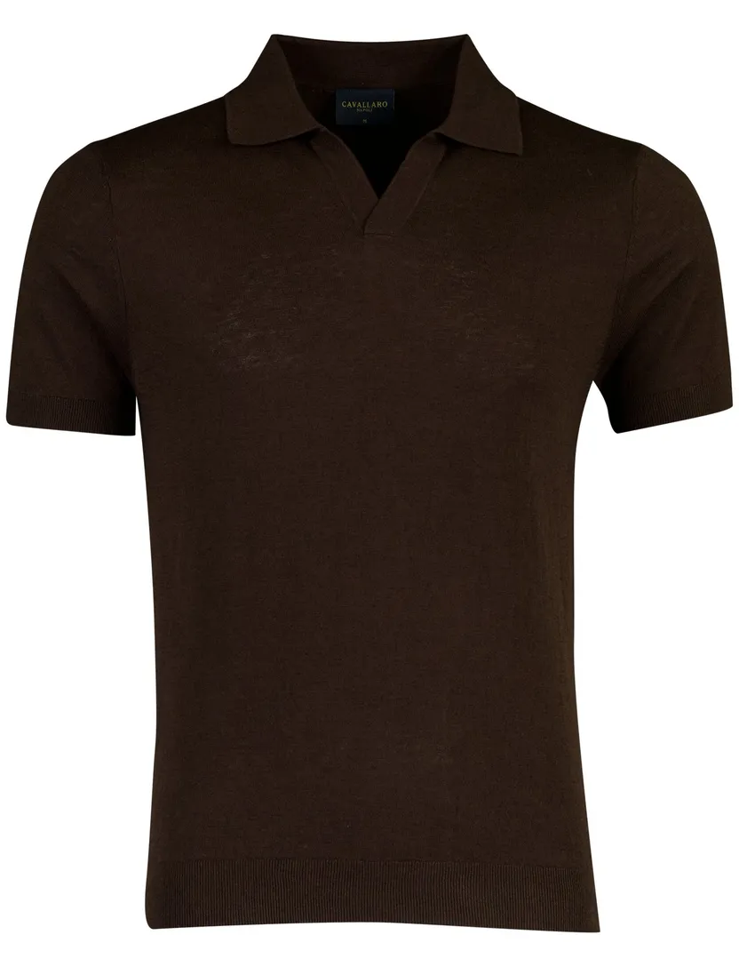 Polo v-hals Cavallaro napoli bruin slim fit