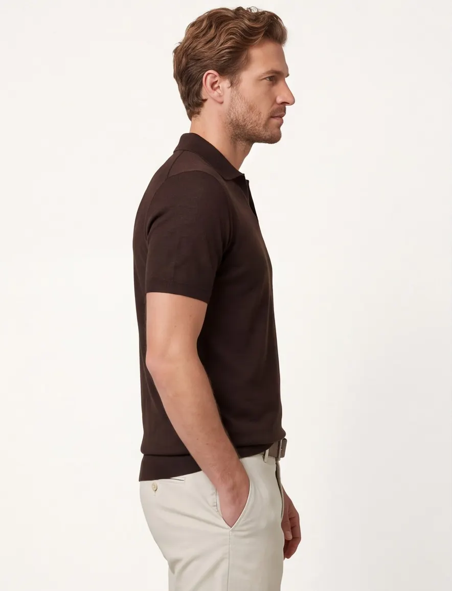 Cavallaro polo bruin fijn gebreid linnen