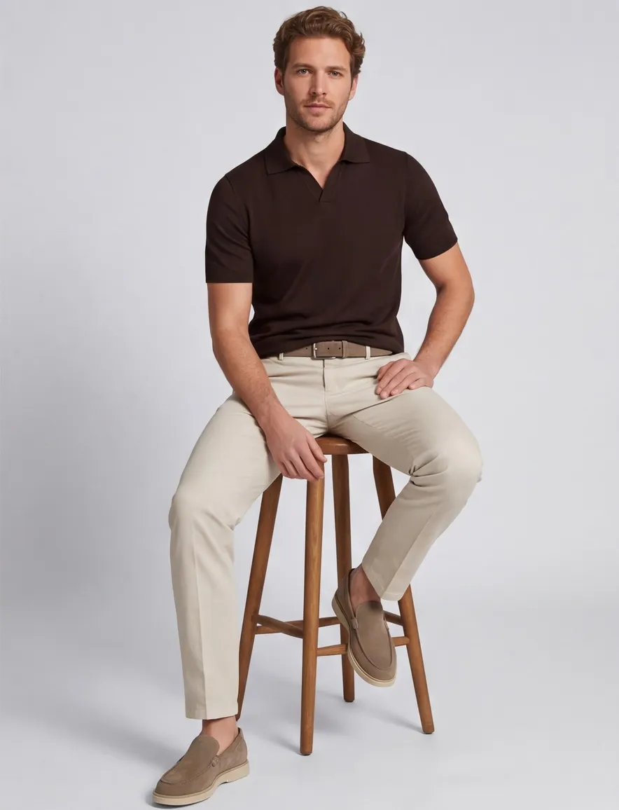 Cavallaro polo bruin fijn gebreid linnen