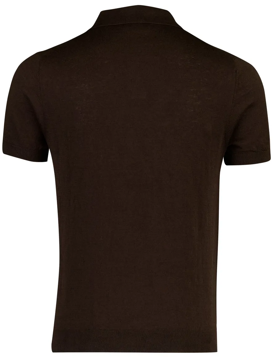 Cavallaro napoli polo v-hals bruin linnen slim fit