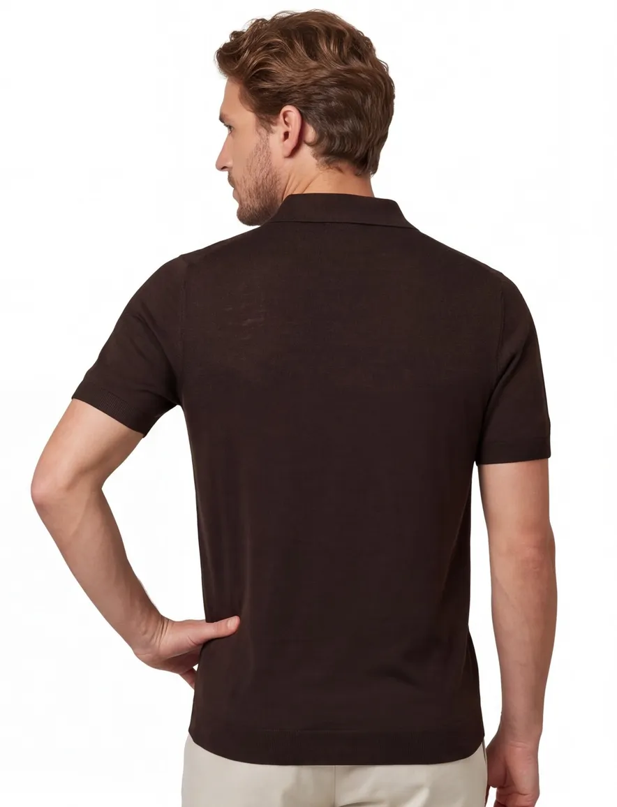 Cavallaro polo bruin fijn gebreid linnen