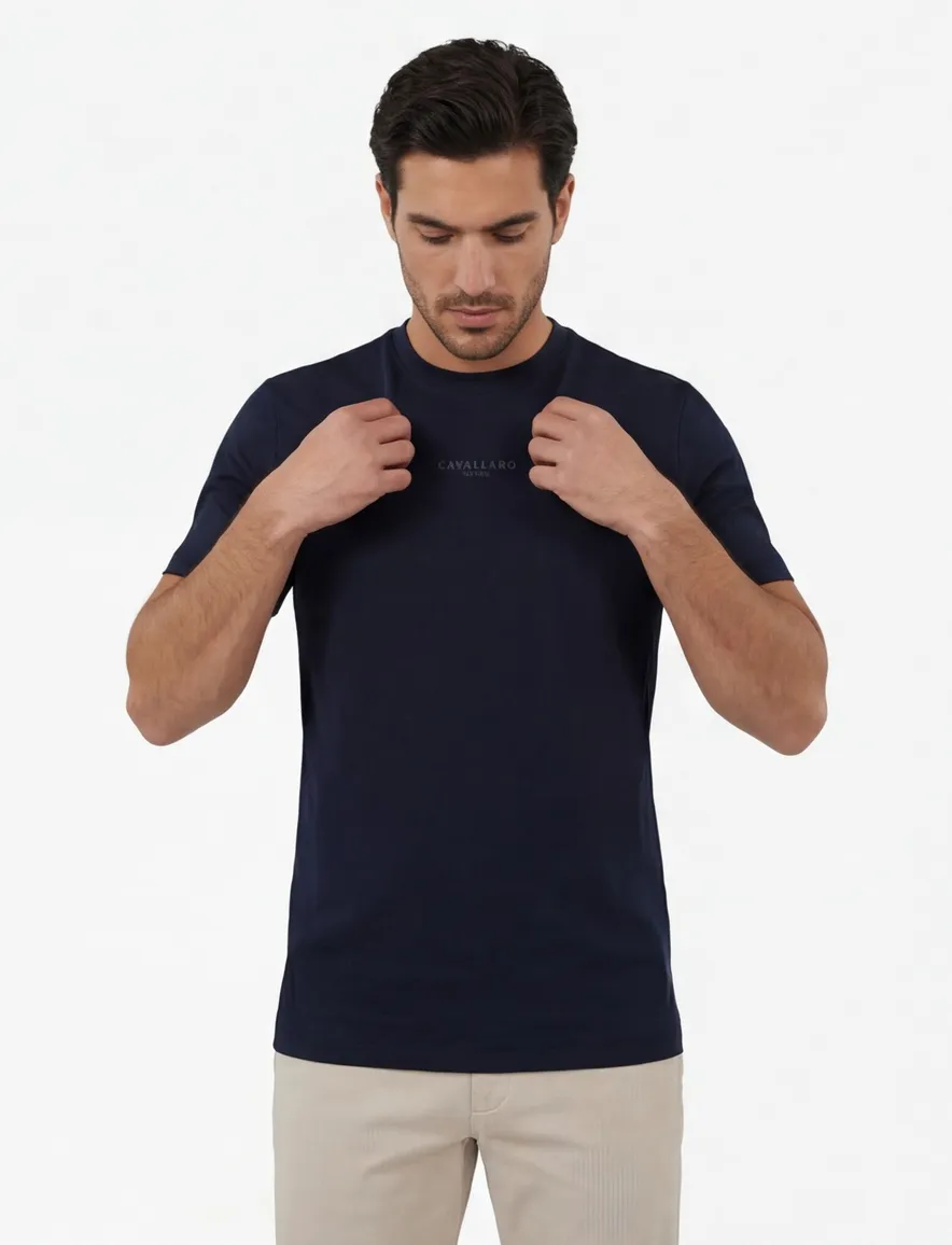 Donkerblauwe Cavallaro Luvati Tee met opdruk normale fit