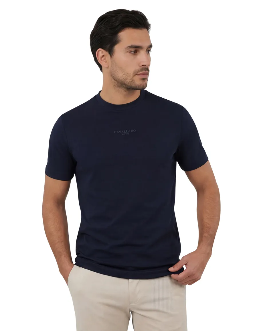 Donkerblauwe Cavallaro Luvati Tee met opdruk normale fit