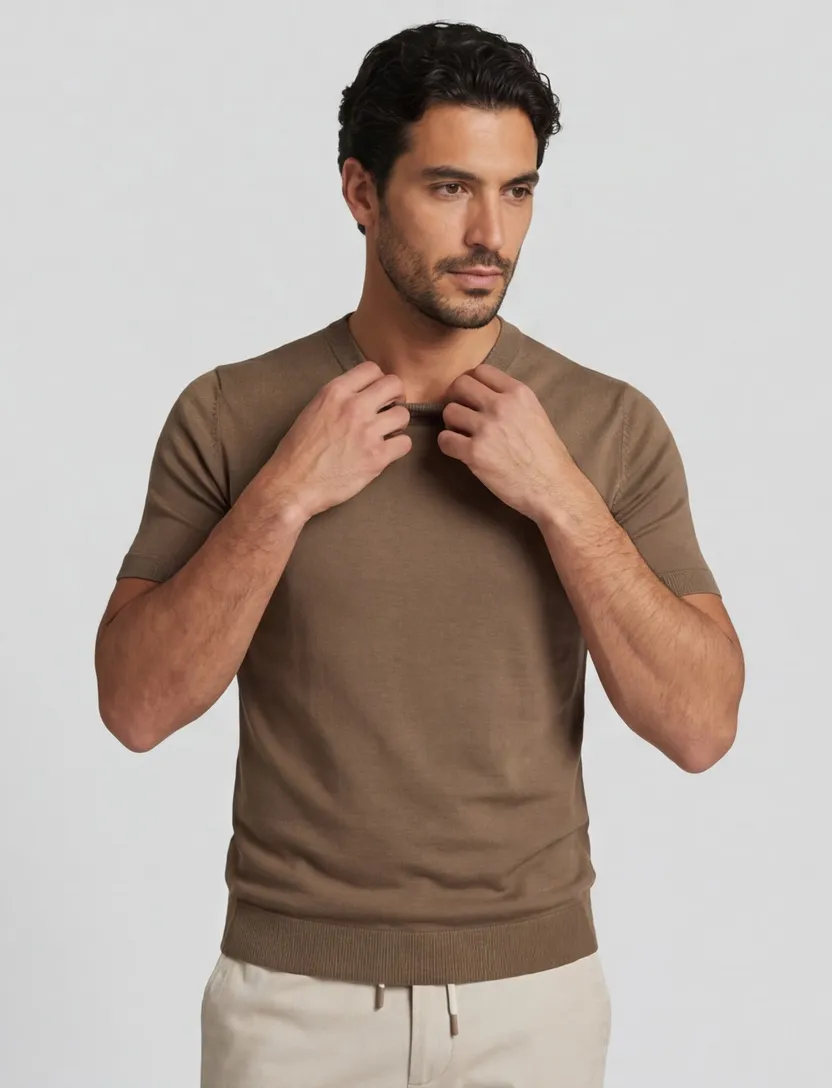 Bruine T-shirt ronde hals Cavallaro viscose