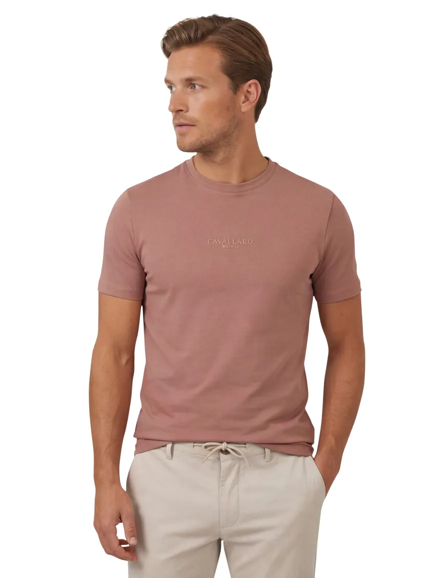 Ronde hals Cavallaro Napoli Bari Tee met opdruk creme roze