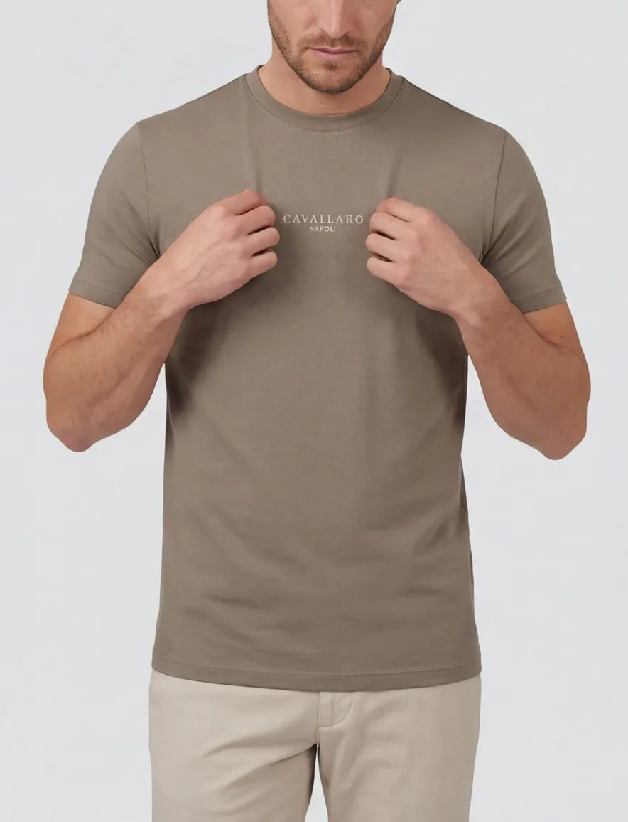 T-shirt Cavallaro Bari Tee ronde hals bruin katoen