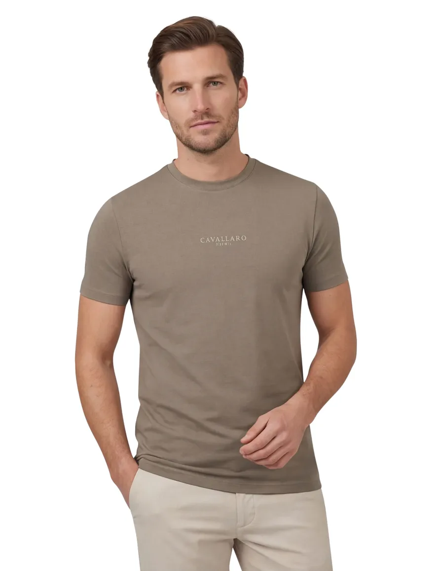 T-shirt Cavallaro Bari Tee ronde hals bruin katoen