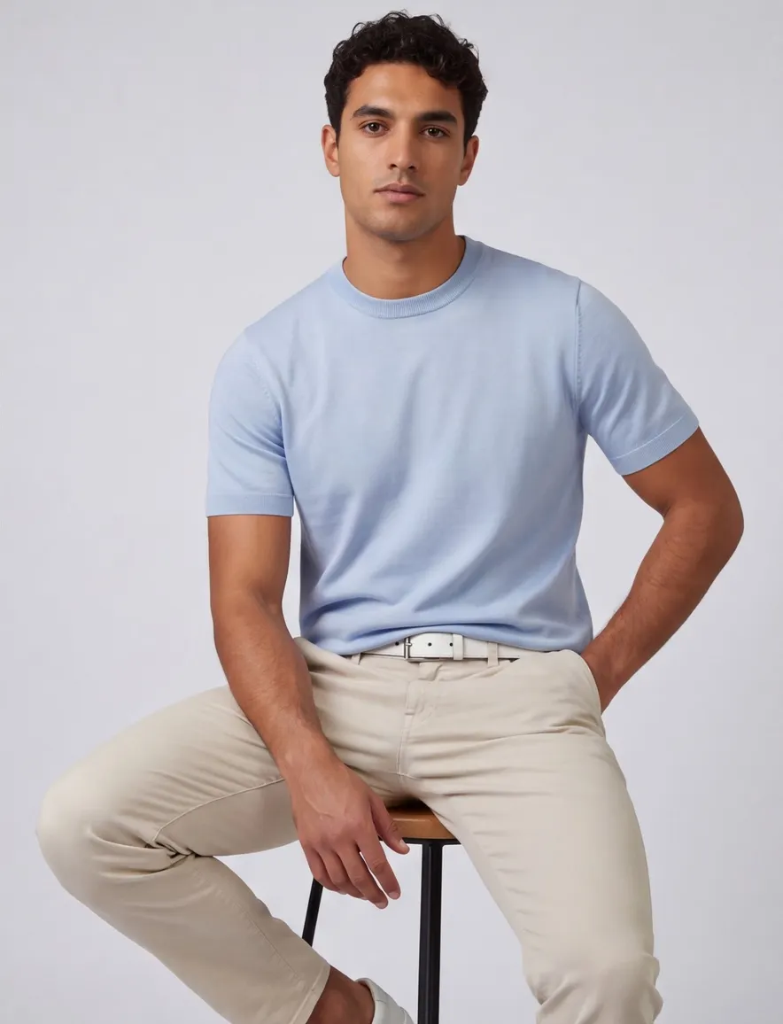 Cavallaro T-shirt lichtblauw effen met boord