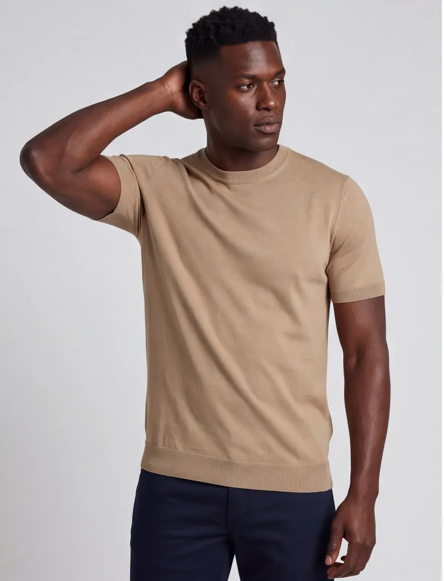 Ronde hals t-shirt beige Cavallaro slim fit