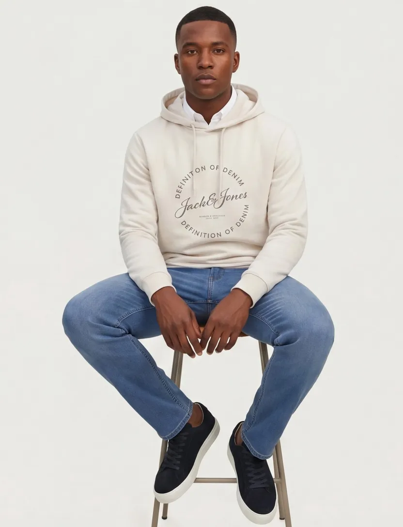 Jack & Jones Plus Size hoodie creme met opdruk