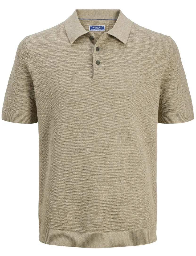 Beige polo Jack & Jones gebreid big & tall 3 knoops katoen