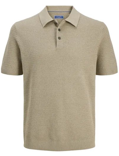 Jack & Jones Jack & Jones gebreide polo big & tall beige 3 knoops