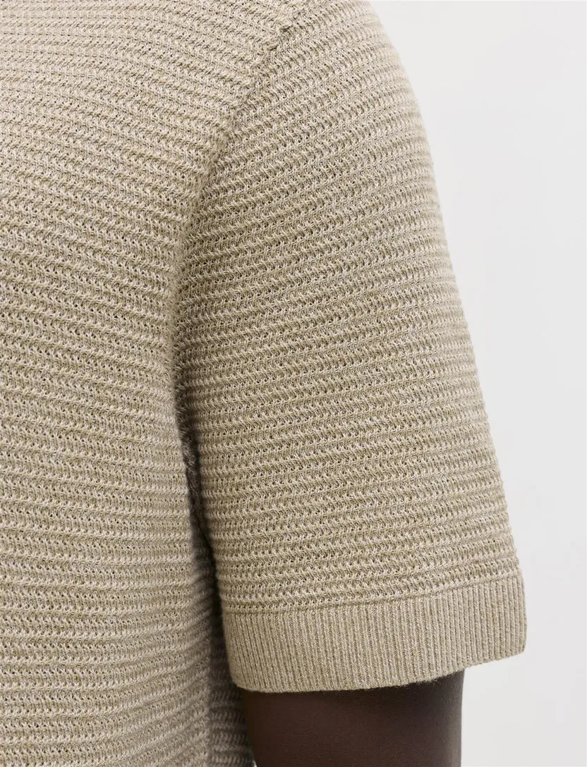 Beige polo Jack & Jones gebreid big & tall 3 knoops katoen