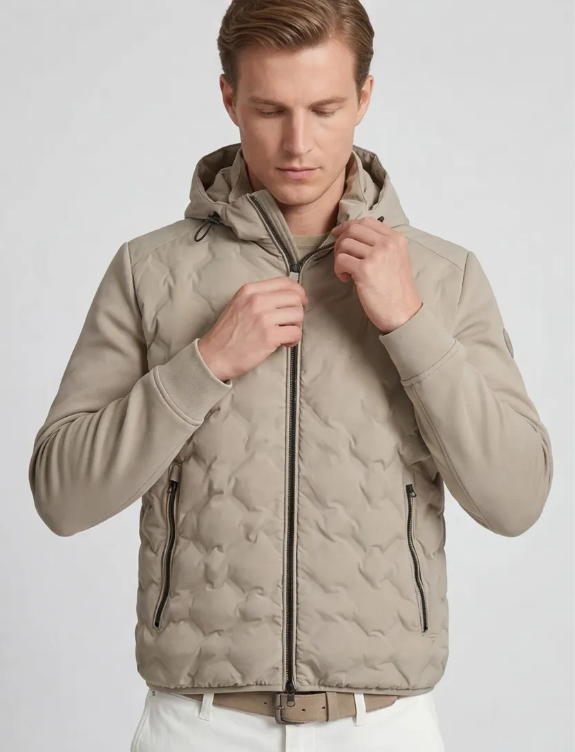 tussenjas Reset beige normale fit rits capuchon gewatteerd