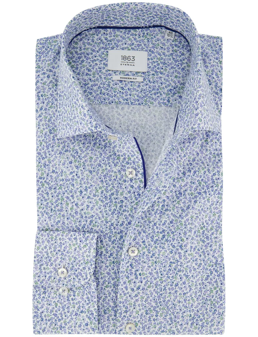 Blauw bloemen geprint overhemd Eterna 1863 Modern Fit