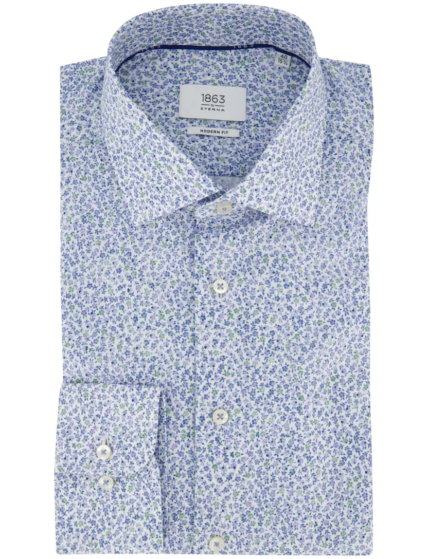 Blauw bloemen geprint overhemd Eterna 1863 Modern Fit