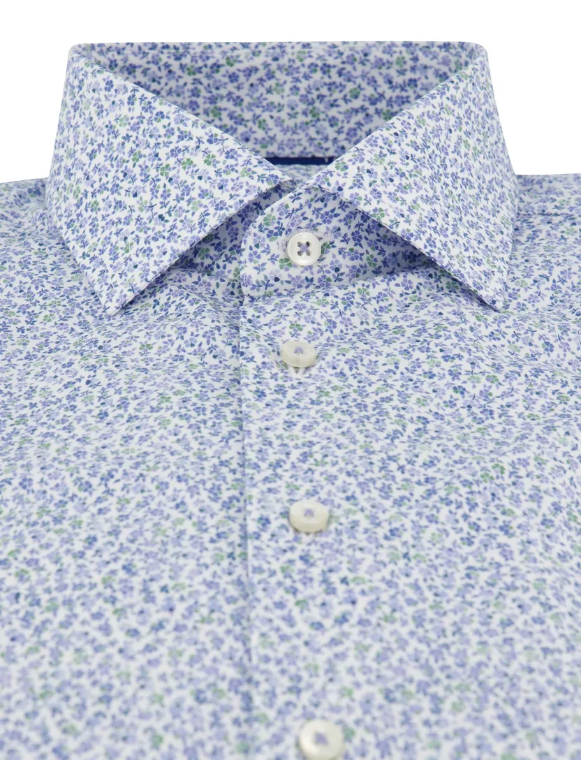 Blauw bloemen geprint overhemd Eterna 1863 Modern Fit