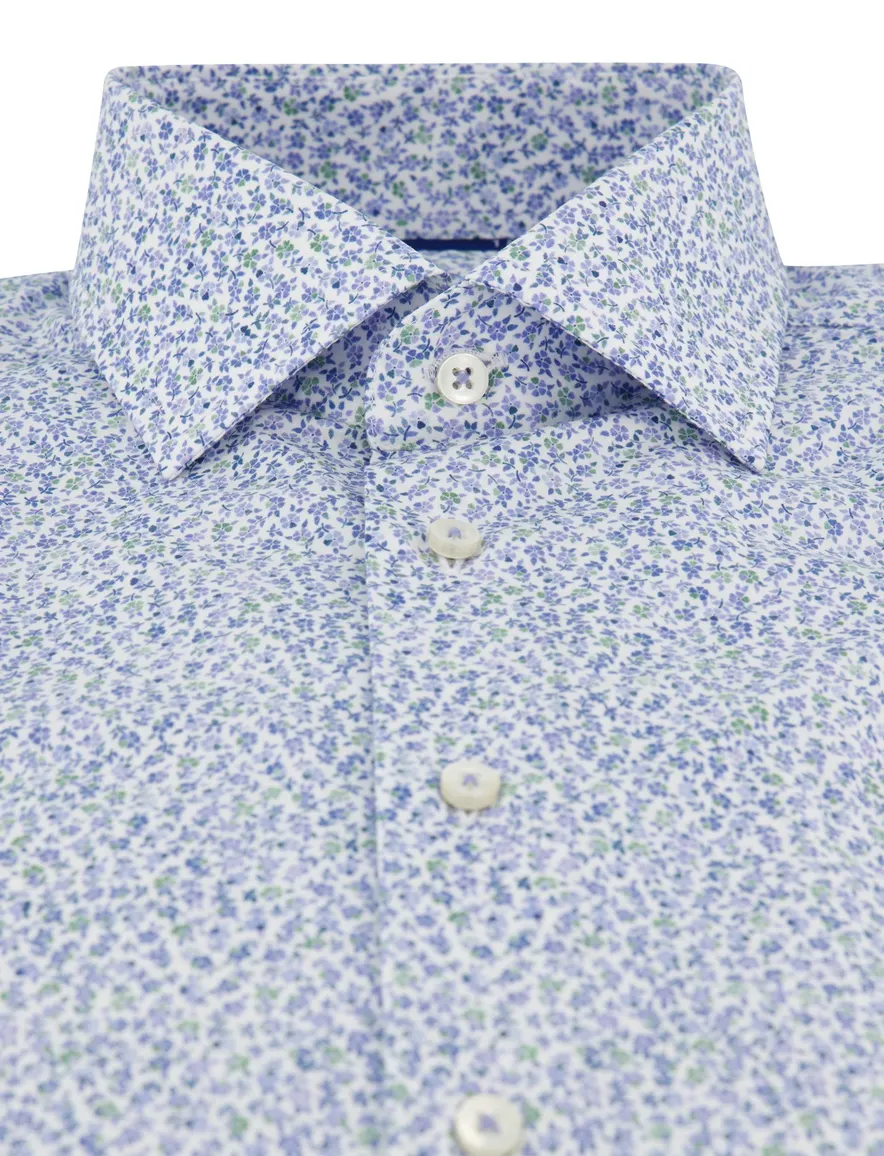 Overhemd Eterna 1863 Modern Fit blauw bloemen geprint