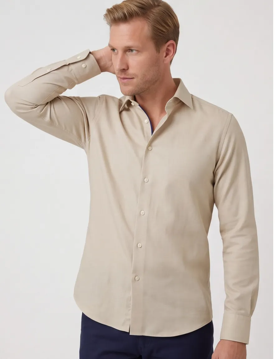 Overhemd Eterna Modern Fit beige katoen strijkvrij
