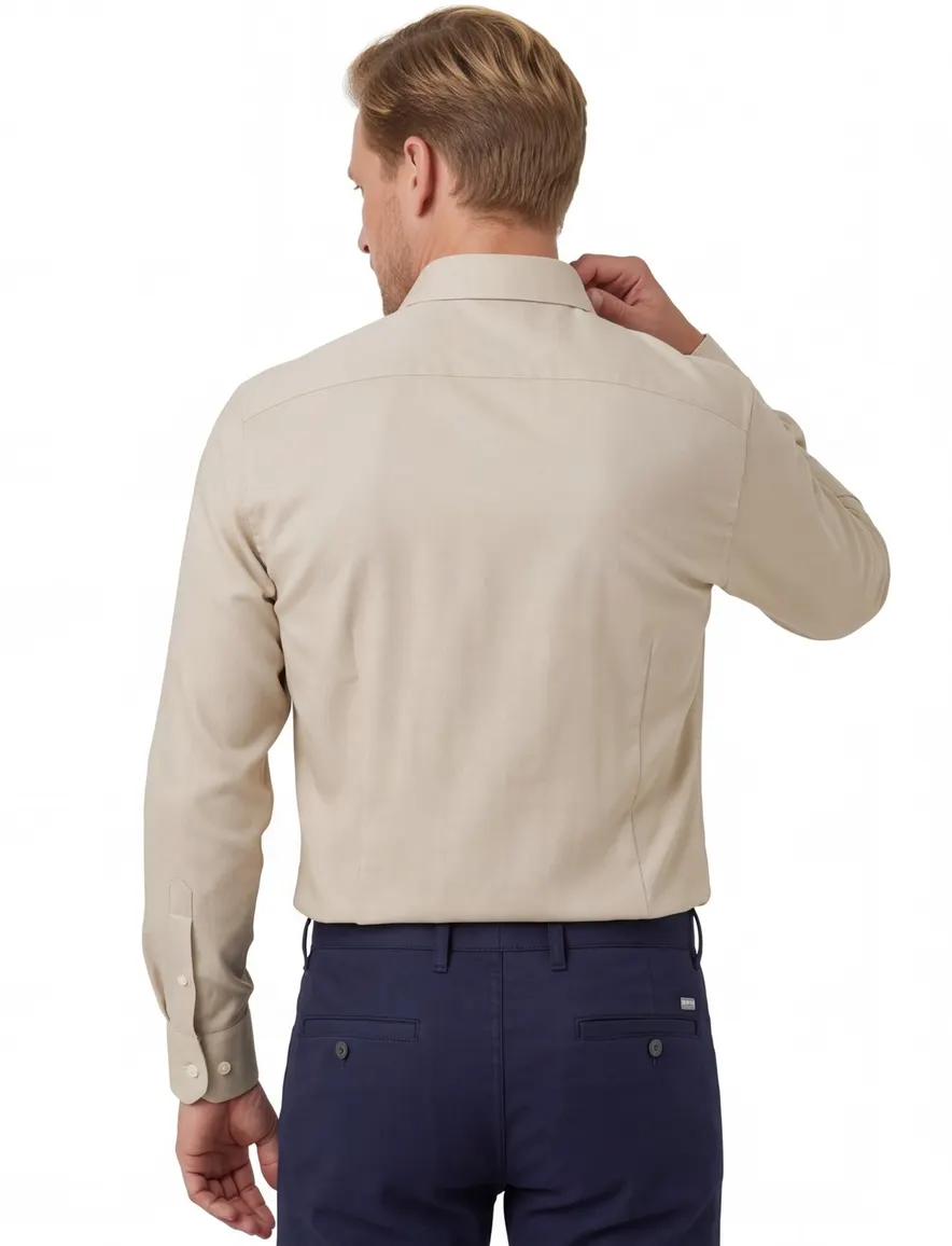Overhemd Eterna Modern Fit beige katoen strijkvrij