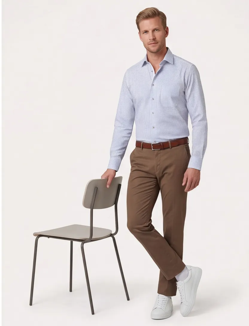 Overhemd wit Eterna Comfort Fit geruit katoen