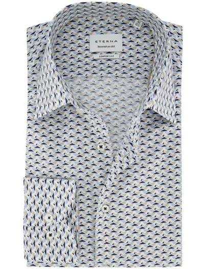 Eterna Mouwlengte 7 overhemd Eterna wijde fit blauw printje