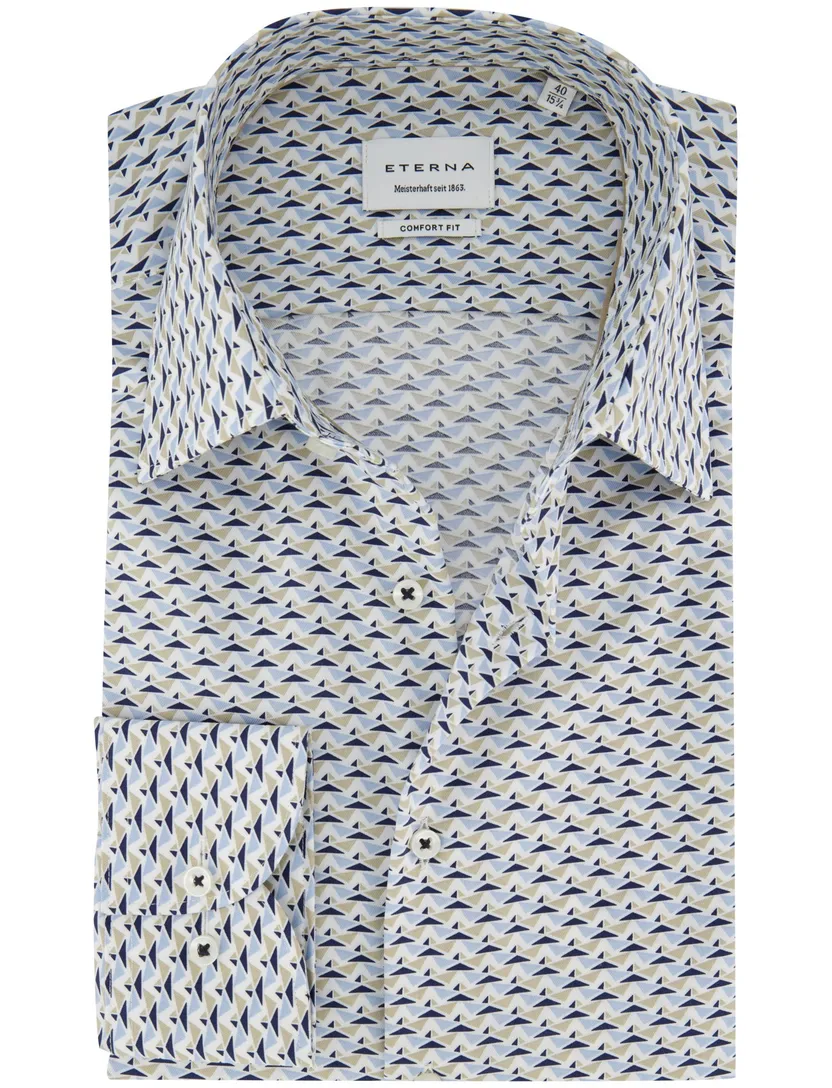Overhemd Eterna blauw geprint comfort fit mouwlengte 7