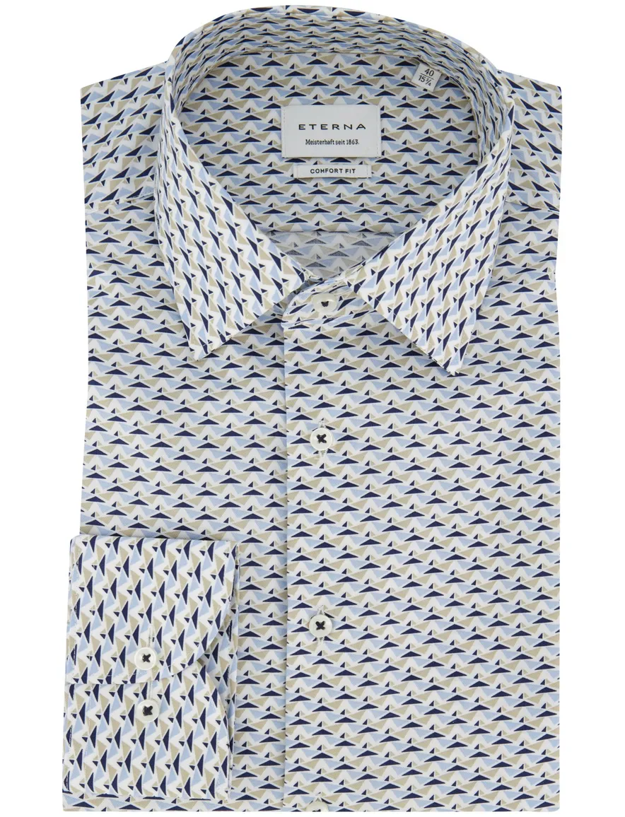 Mouwlengte 7 overhemd Eterna wijde fit blauw printje