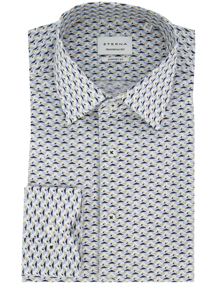 Overhemd Eterna blauw geprint comfort fit mouwlengte 7