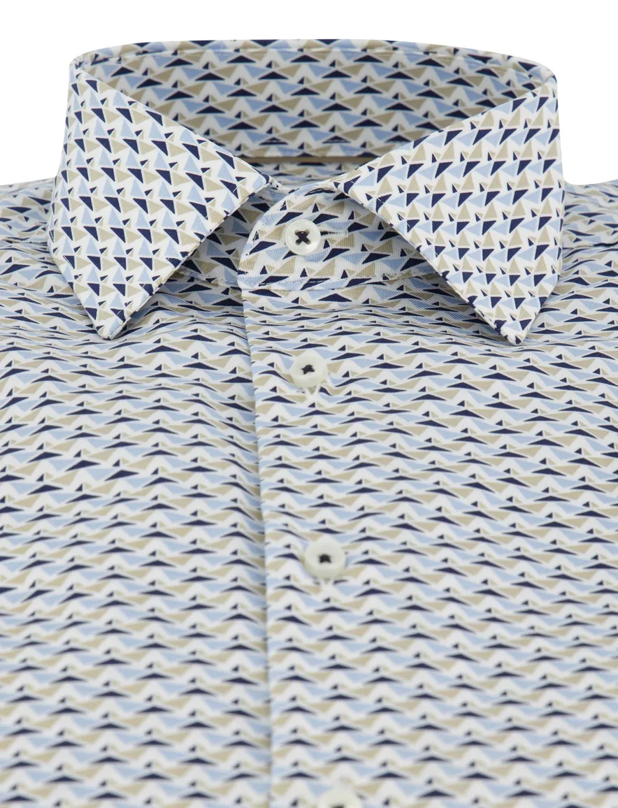 Mouwlengte 7 overhemd Eterna wijde fit blauw printje