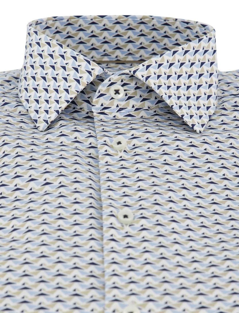Overhemd Eterna blauw geprint comfort fit mouwlengte 7