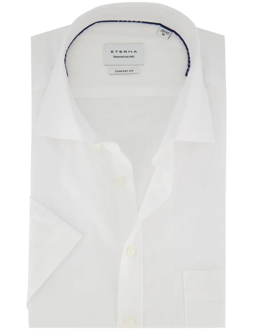 Eterna comfort fit overhemd korte mouw wit semi wide spread boord