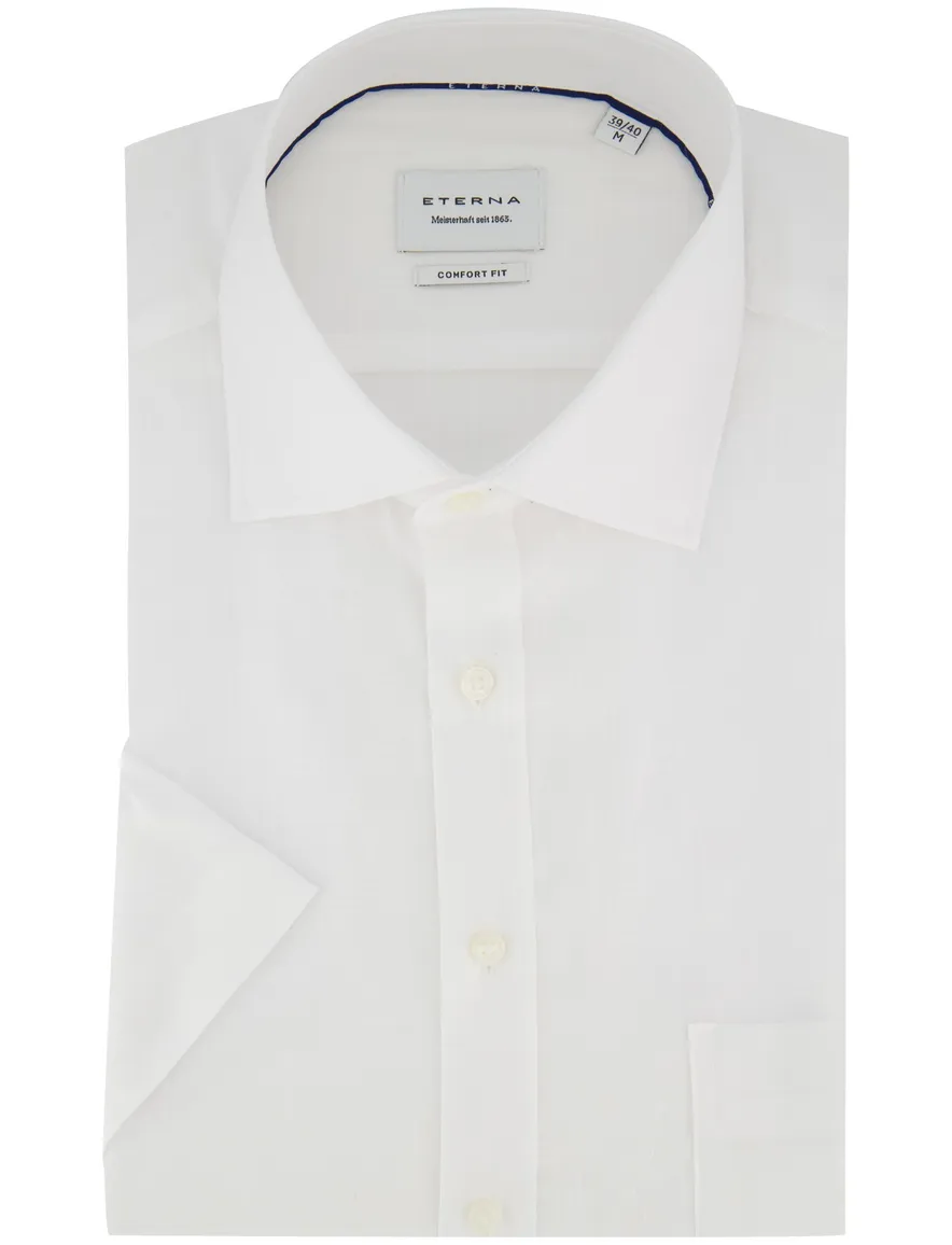 Eterna comfort fit overhemd korte mouw wit semi wide spread boord