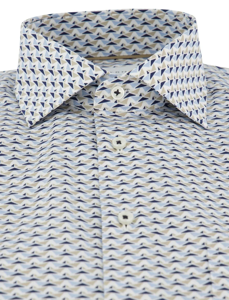 Overhemd Eterna Comfort Fit korte mouw blauw beige geprint