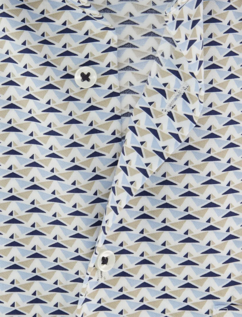 Blauw beige geprint overhemd Eterna Comfort Fit strijkvrij