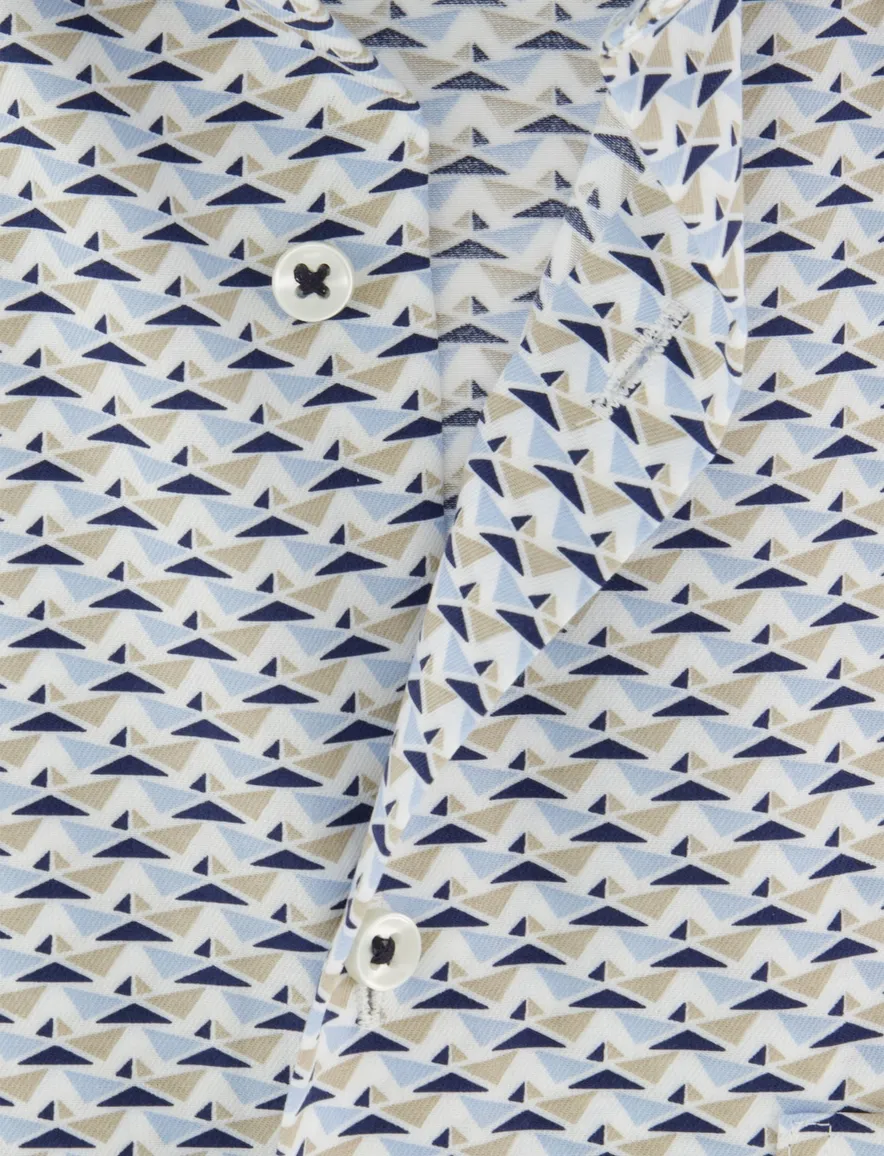 Overhemd Eterna Comfort Fit korte mouw blauw beige geprint