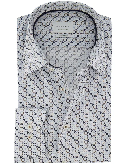 Eterna Geprint blauw overhemd Eterna met borstzak wijde fit