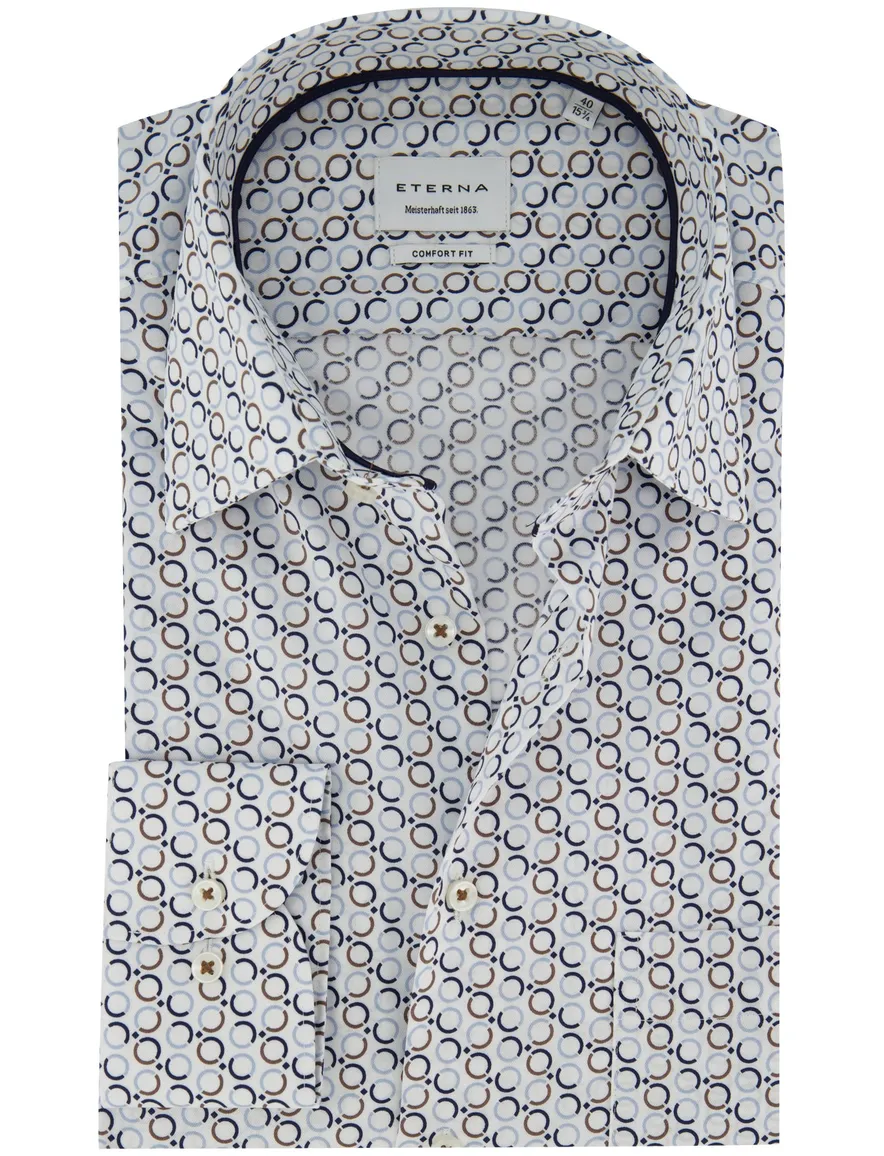 Geprint blauw overhemd Eterna met borstzak wijde fit