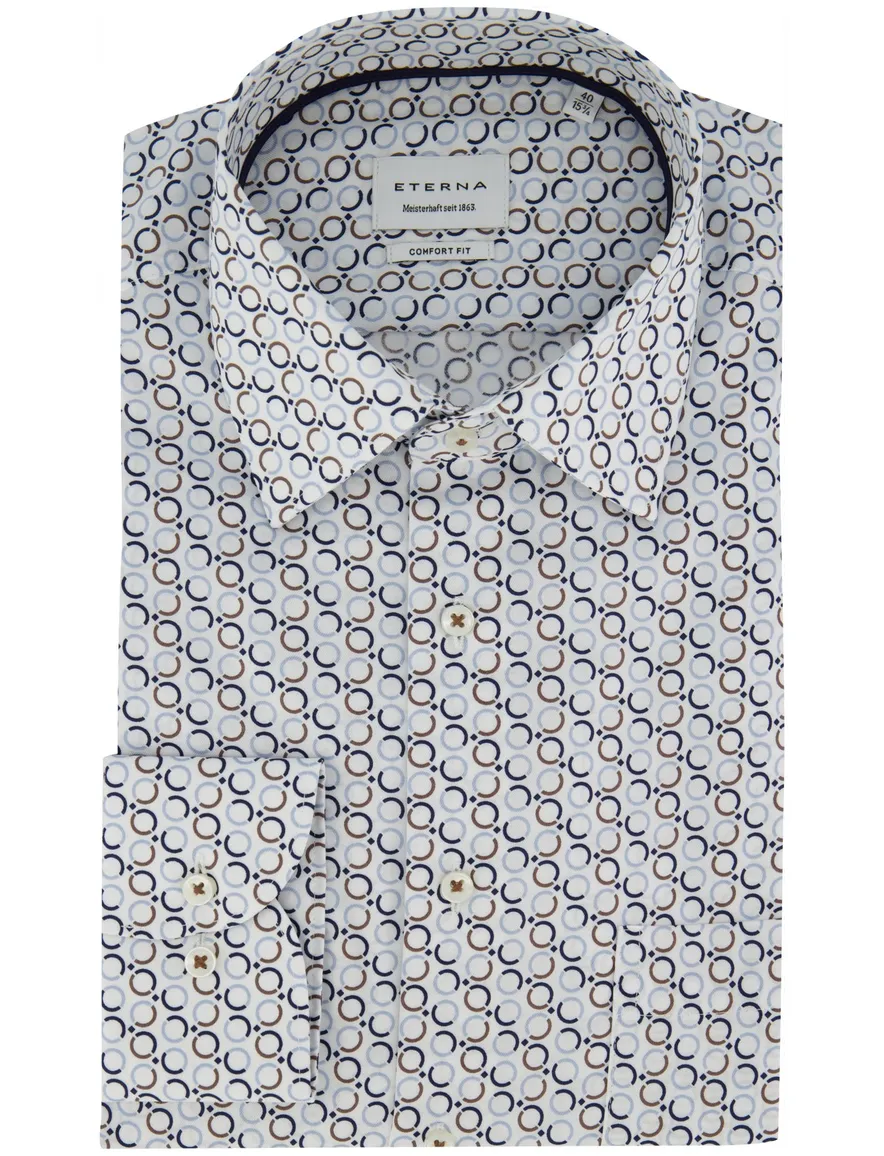 Geprint blauw overhemd Eterna met borstzak wijde fit